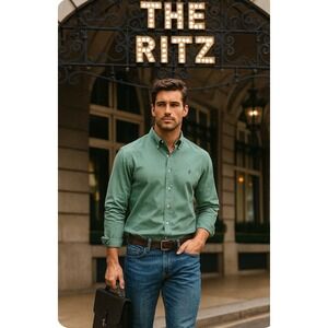 VTG Ralph Lauren Shirt Mens XXL Green Blake Lightweight Canvas Button *Tiny Flaw